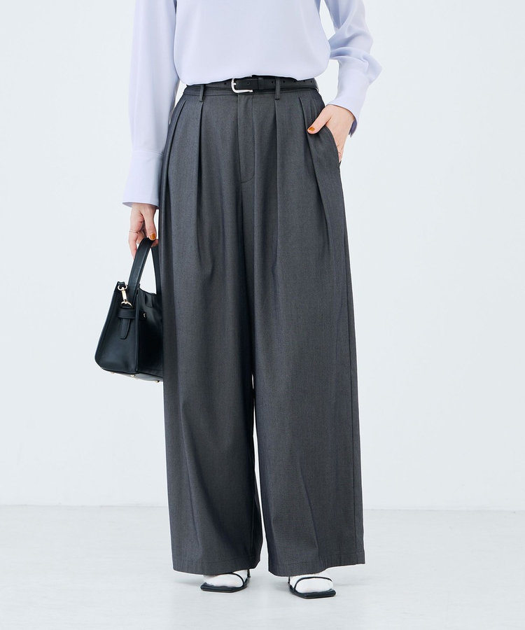 《セットアップ対応》ウォッシャブルバイオツイルタックワイドパンツ