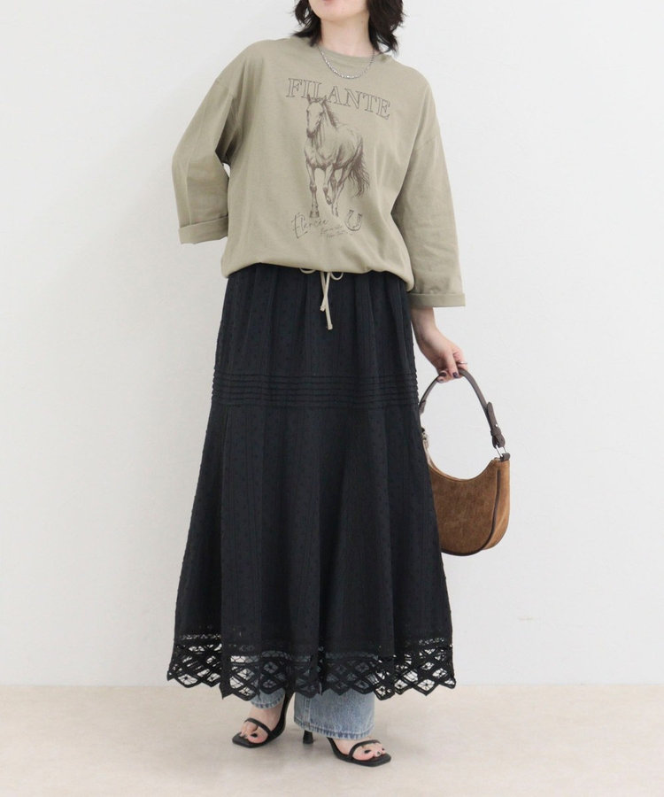 ホースプリント裾ドロストTシャツ