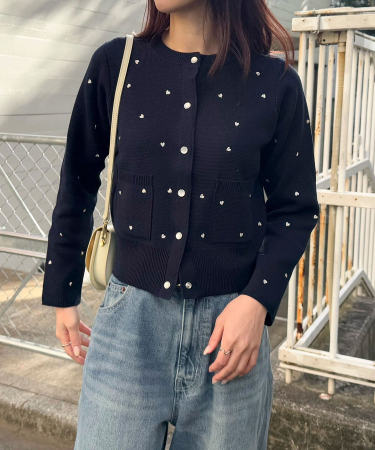 ハート刺繍ミラノリブカーディガン（5-0021-1-22-004）｜fredy