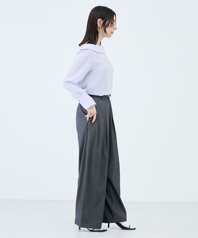 《セットアップ対応》ウォッシャブルバイオツイルタックワイドパンツ