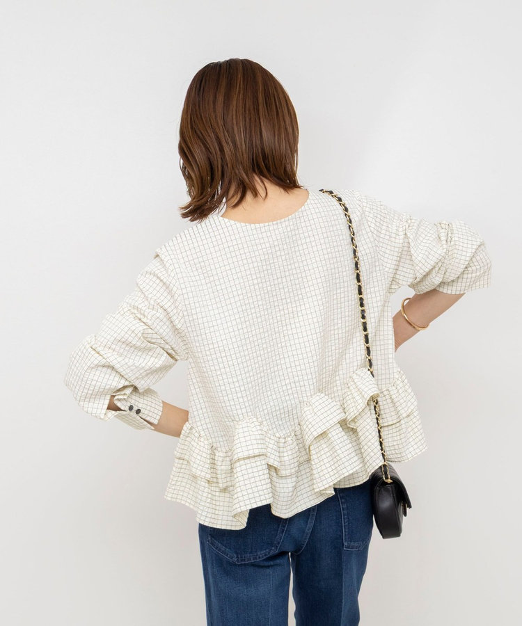 【WEB限定】ウォッシャブル2WAYチェックペプラムフリルブラウス