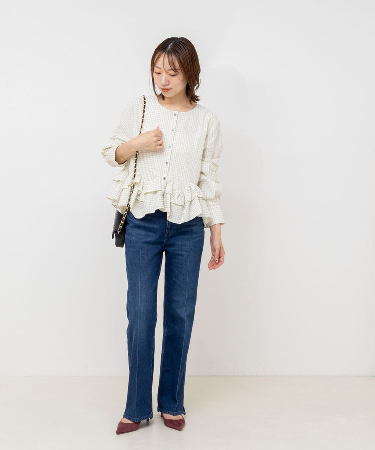 【WEB限定】ウォッシャブル2WAYチェックペプラムフリルブラウス