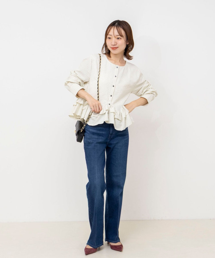 【WEB限定】ウォッシャブル2WAYチェックペプラムフリルブラウス