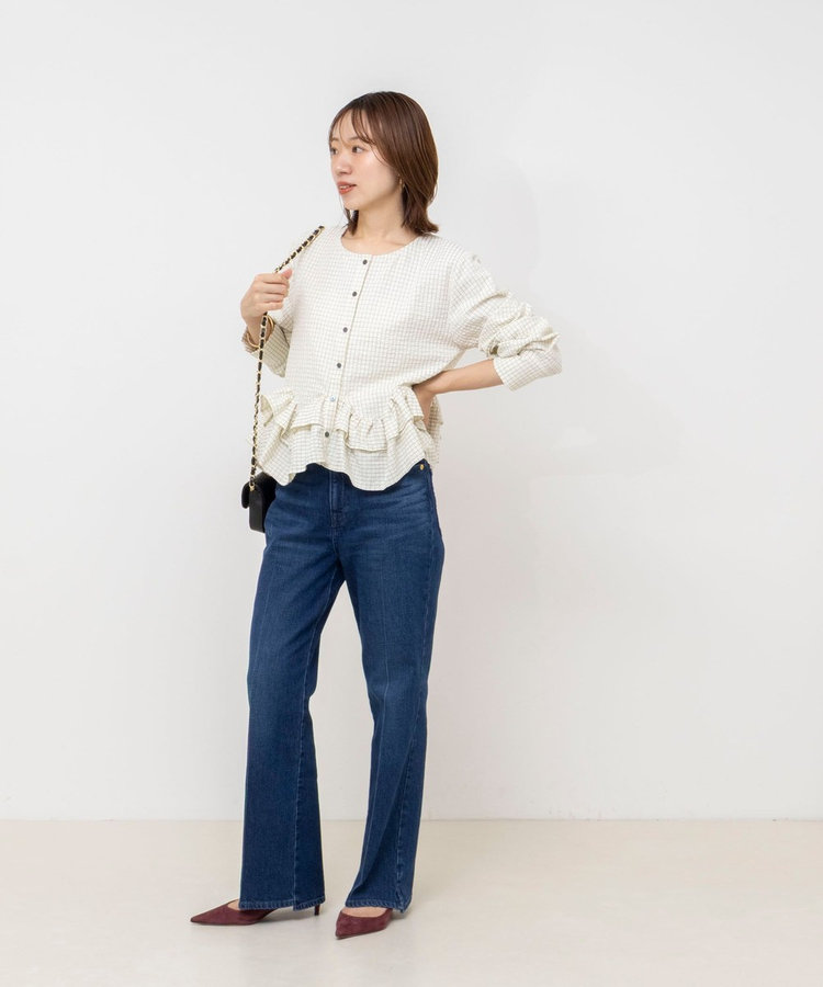 【WEB限定】ウォッシャブル2WAYチェックペプラムフリルブラウス