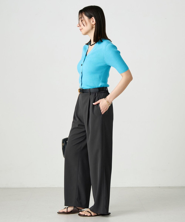 ［WEB限定 SPECIAL SALE！］《接触冷感》綿アセリブ半袖Vネックカーディガン