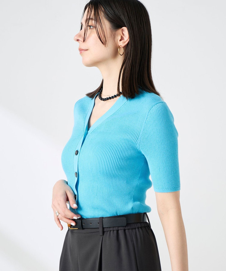 ［WEB限定 SPECIAL SALE！］《接触冷感》綿アセリブ半袖Vネックカーディガン