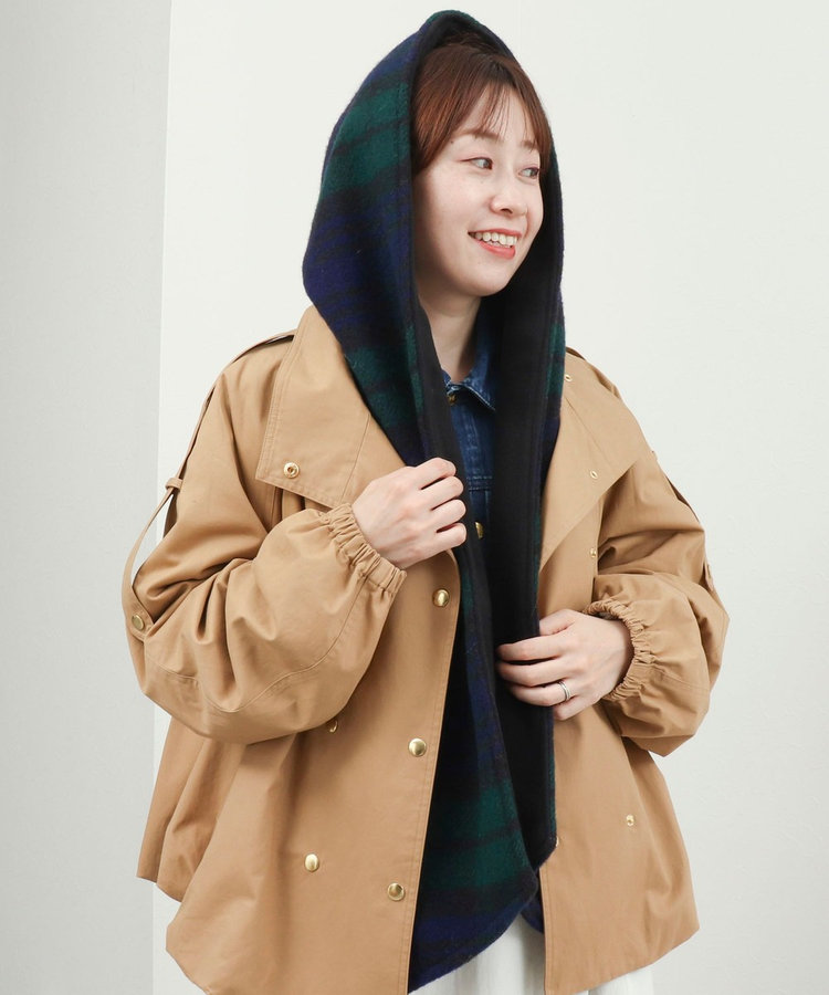 【TWEEDMILL】別注チェック柄フード付きマフラー