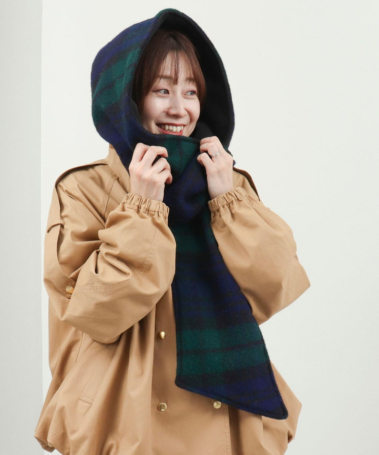【TWEEDMILL】別注チェック柄フード付きマフラー