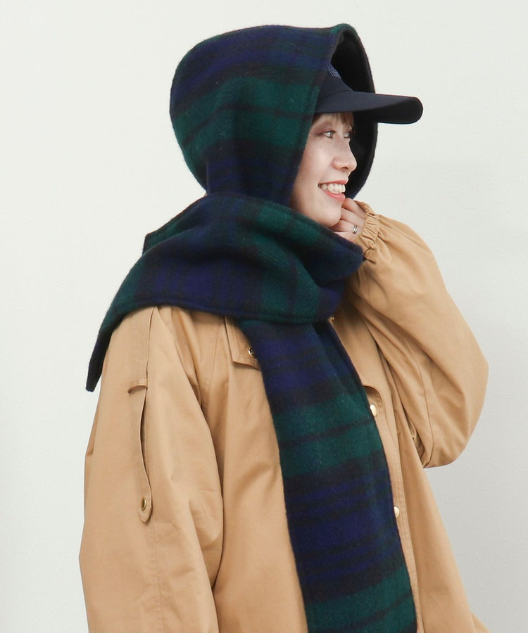 【TWEEDMILL】別注チェック柄フード付きマフラー