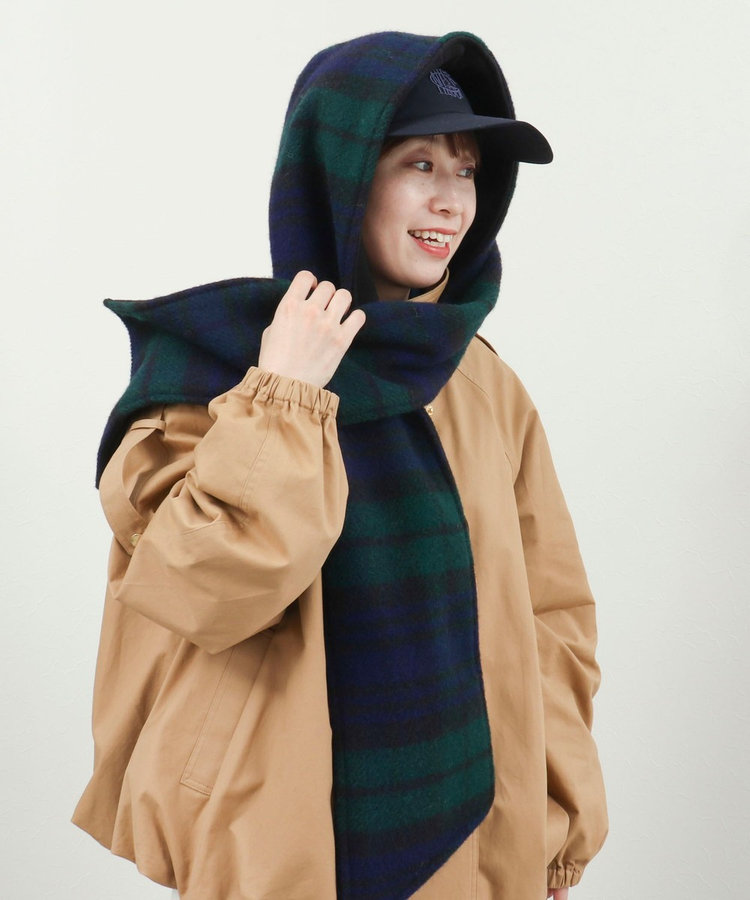 【TWEEDMILL】別注チェック柄フード付きマフラー