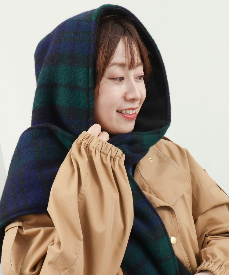 【TWEEDMILL】別注チェック柄フード付きマフラー