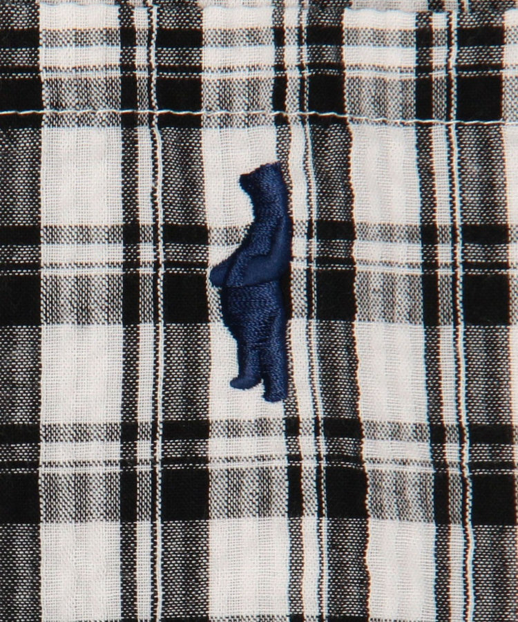 サッカーチェック クマ刺繍 ボタンダウン 半袖シャツ