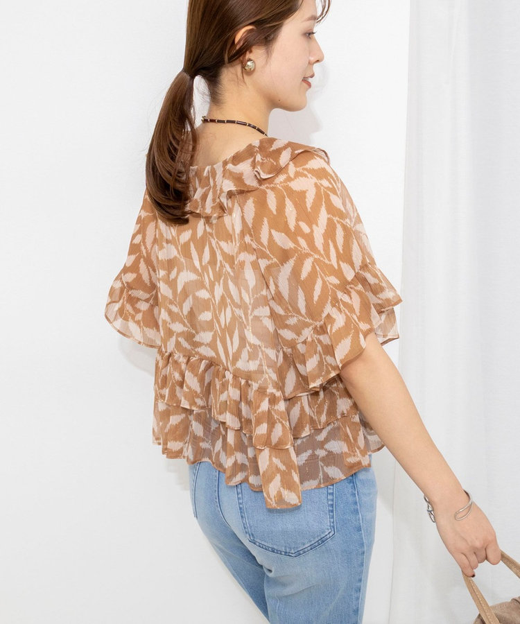 【Import Fabric】ウォッシャブル楊柳リーフ柄フリルブラウス