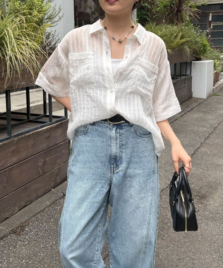 シアーストライプ半袖シャツ