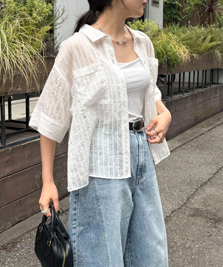 シアーストライプ半袖シャツ