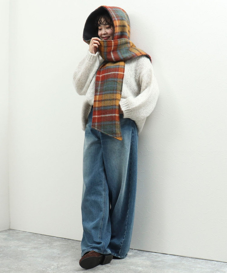 【TWEEDMILL】別注チェック柄フード付きマフラー