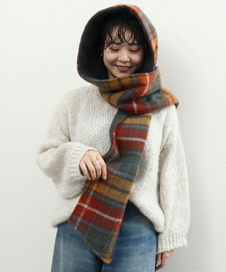 【TWEEDMILL】別注チェック柄フード付きマフラー