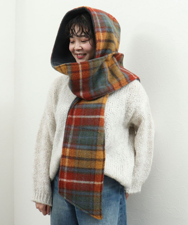 【TWEEDMILL】別注チェック柄フード付きマフラー