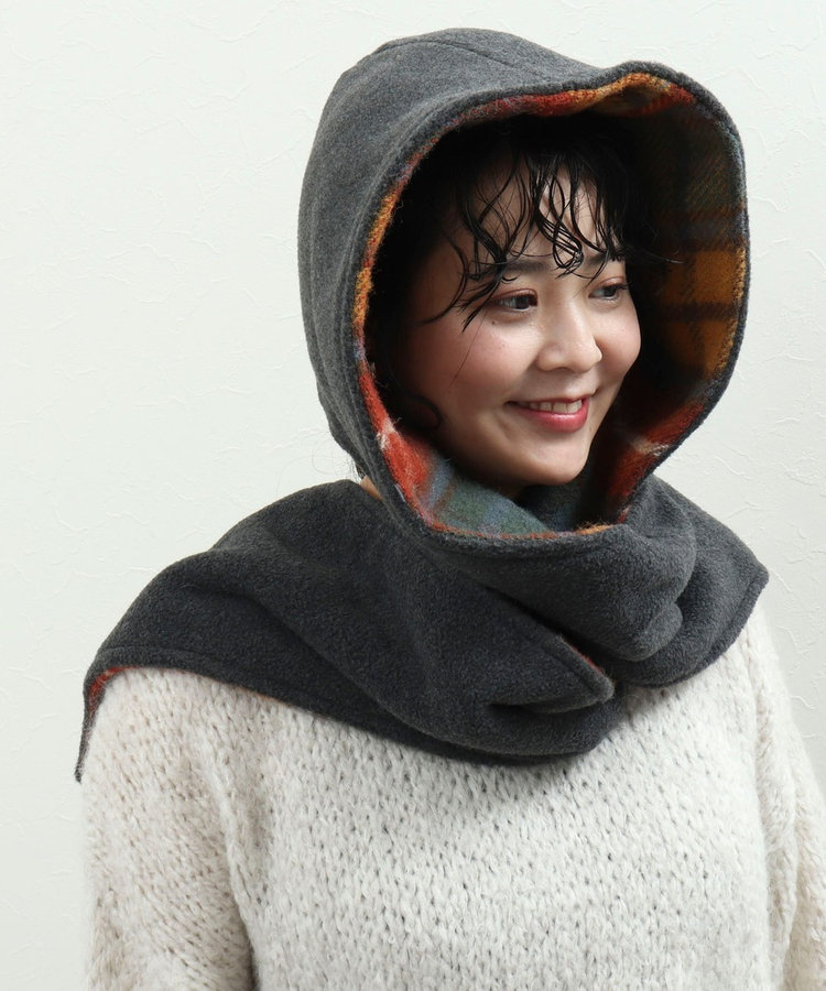 【TWEEDMILL】別注チェック柄フード付きマフラー