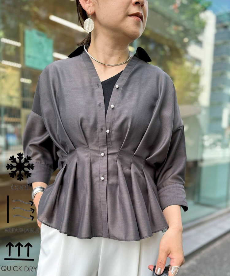 ［WEB限定 SPECIAL SALE！］《接触冷感》【BECシリーズ】ウォッシャブルシアースキッパータック半袖ブラウス