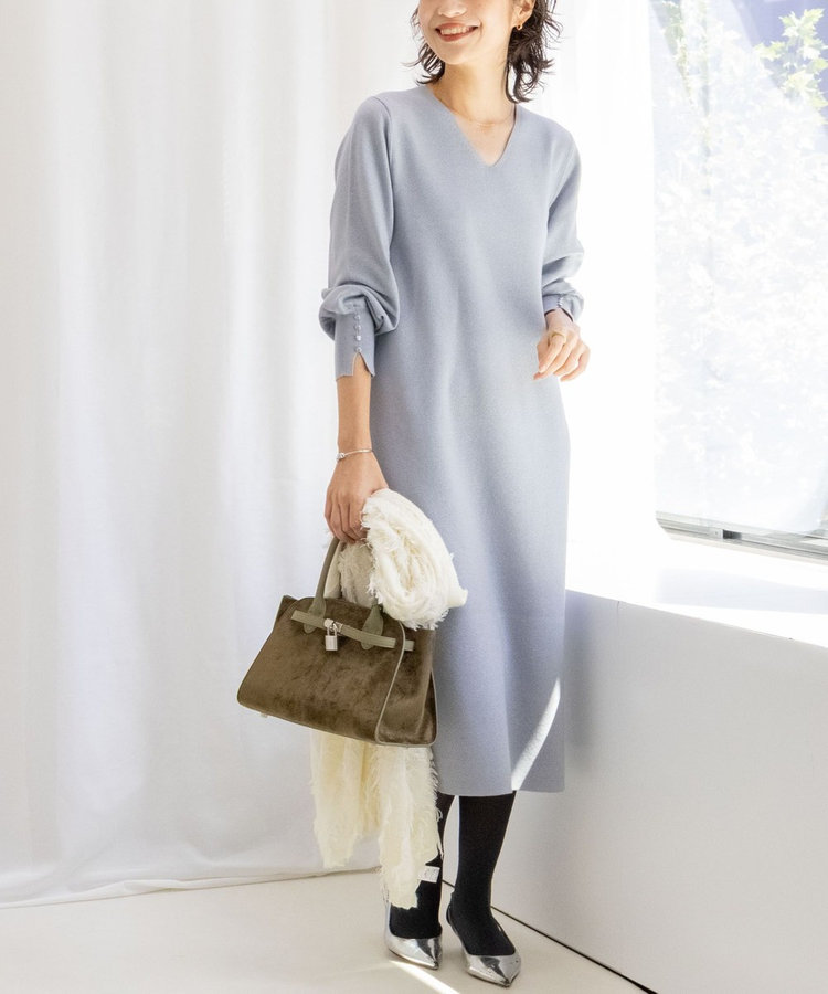 ◇【WEB限定】ウォッシャブルラメ総針Vネックコクーンワンピース（5