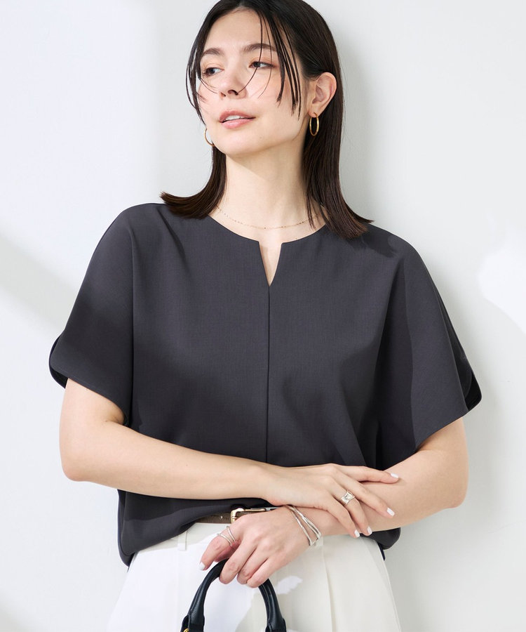 《セットアップ対応》NEW morisachiウォッシャブルツイルケープ風ブラウス