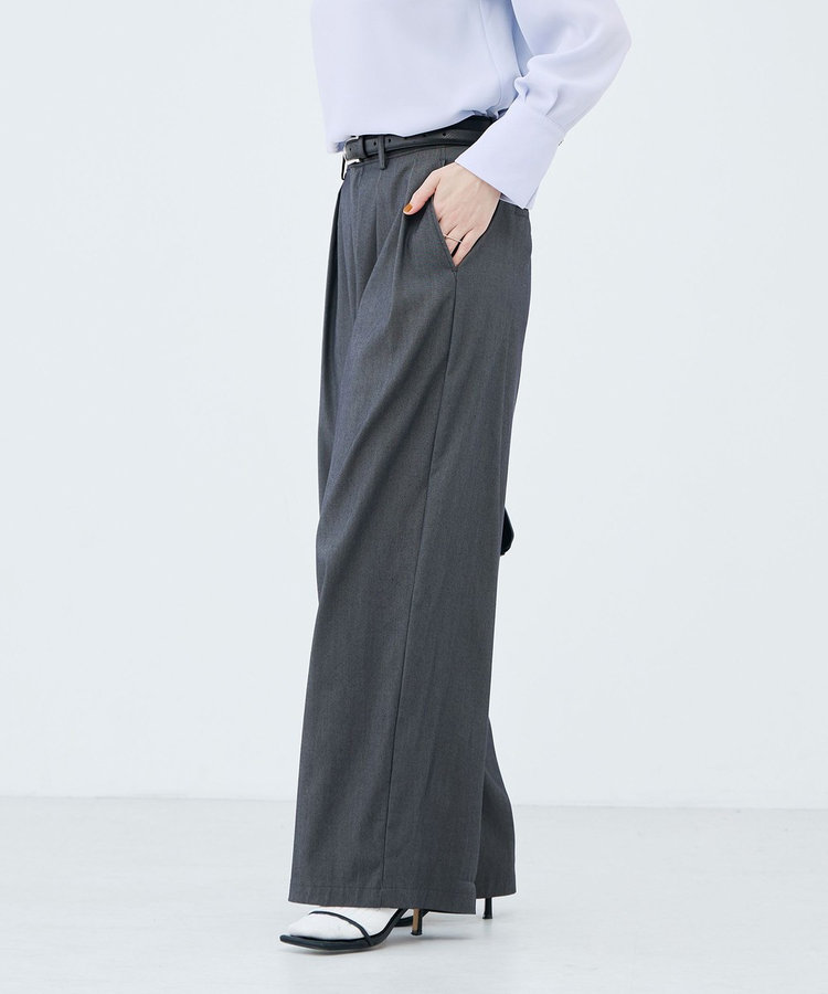 《セットアップ対応》ウォッシャブルバイオツイルタックワイドパンツ