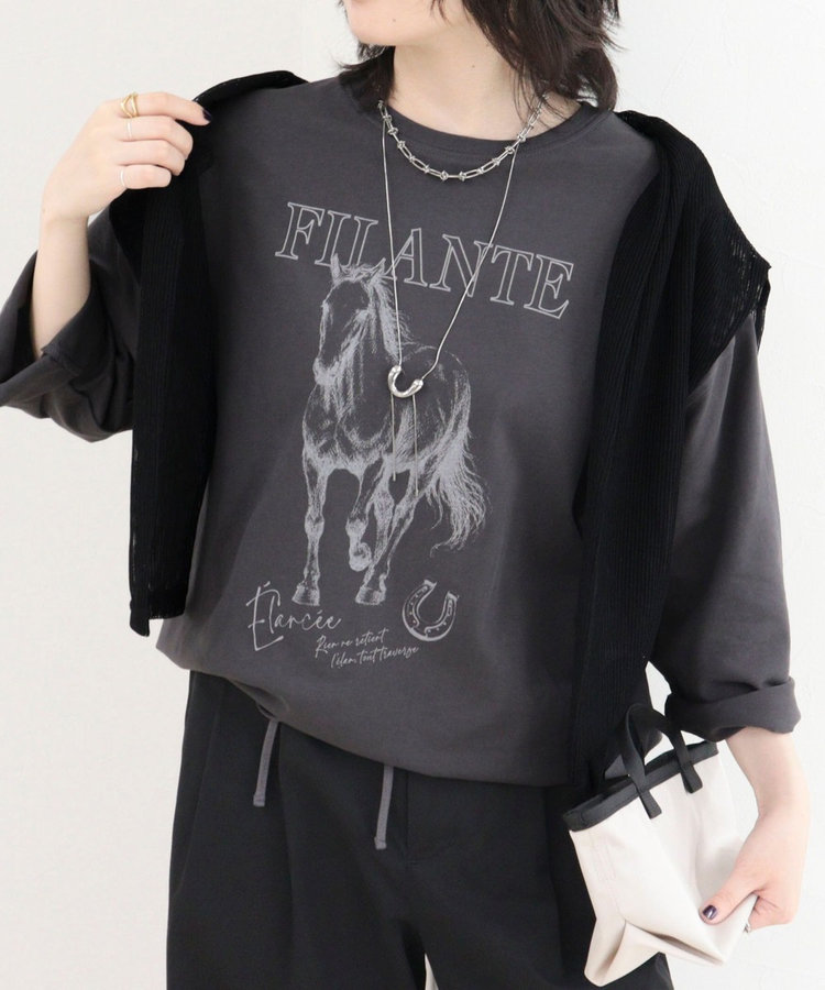 ホースプリント裾ドロストTシャツ