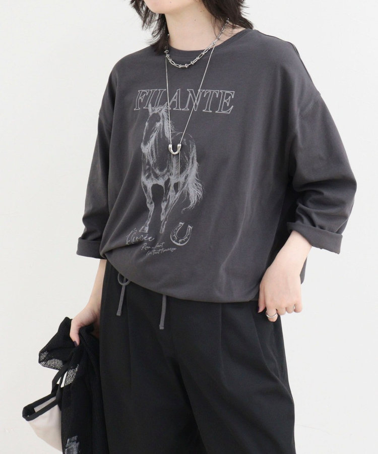 ホースプリント裾ドロストTシャツ
