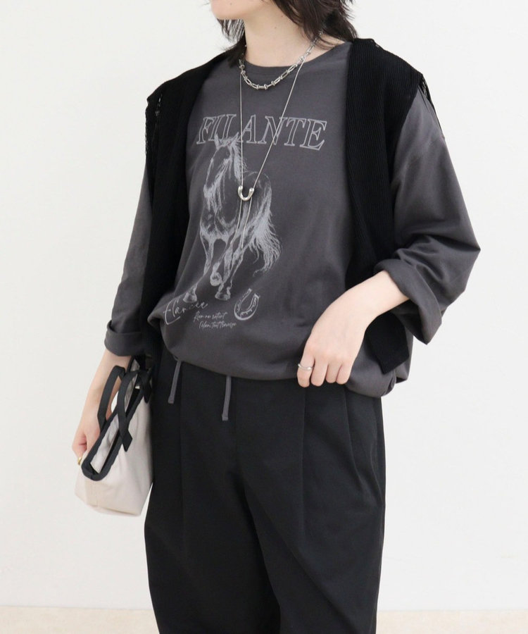 ホースプリント裾ドロストTシャツ