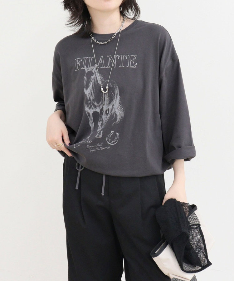 ホースプリント裾ドロストTシャツ