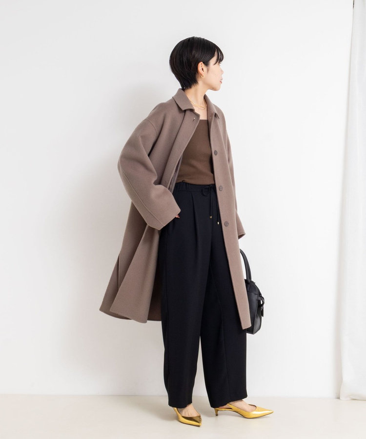 《セットアップ対応》ウォッシャブルダブルクロスサテンイージーワイドパンツ