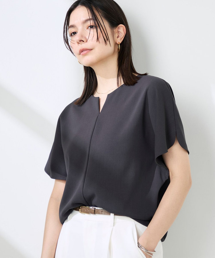 《セットアップ対応》NEW morisachiウォッシャブルツイルケープ風ブラウス