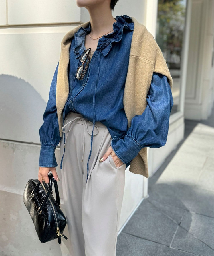 追加7回】【RM denim】フリルギャザーデニムブラウス（4-0038-6-01-071