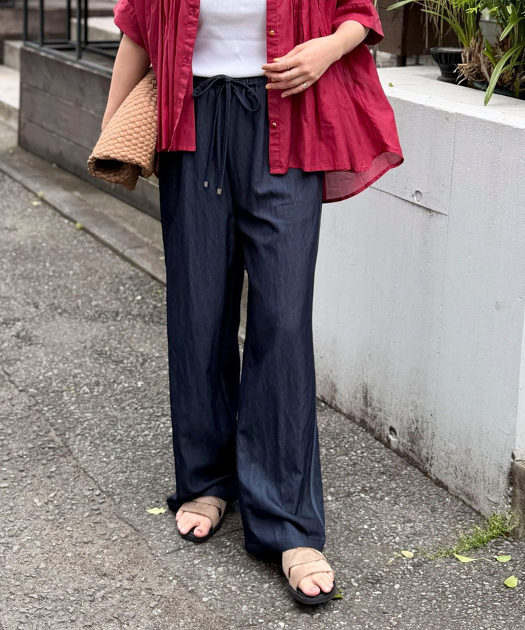 サイドラインデニムワイドパンツ