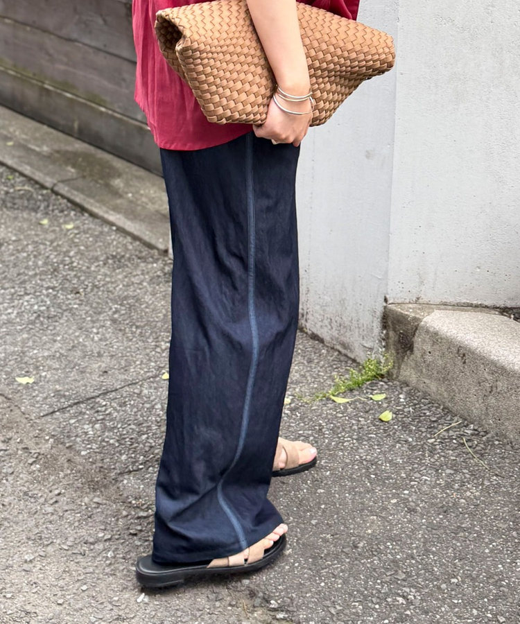 サイドラインデニムワイドパンツ