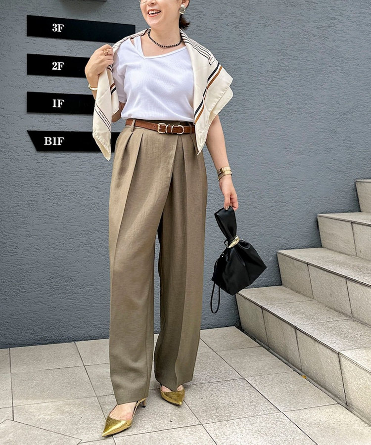 ウォッシャブルラップ風ワイドパンツ