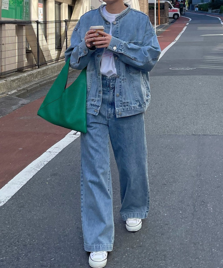閉店セール デニムジャケット レディース ノーカラー ショート