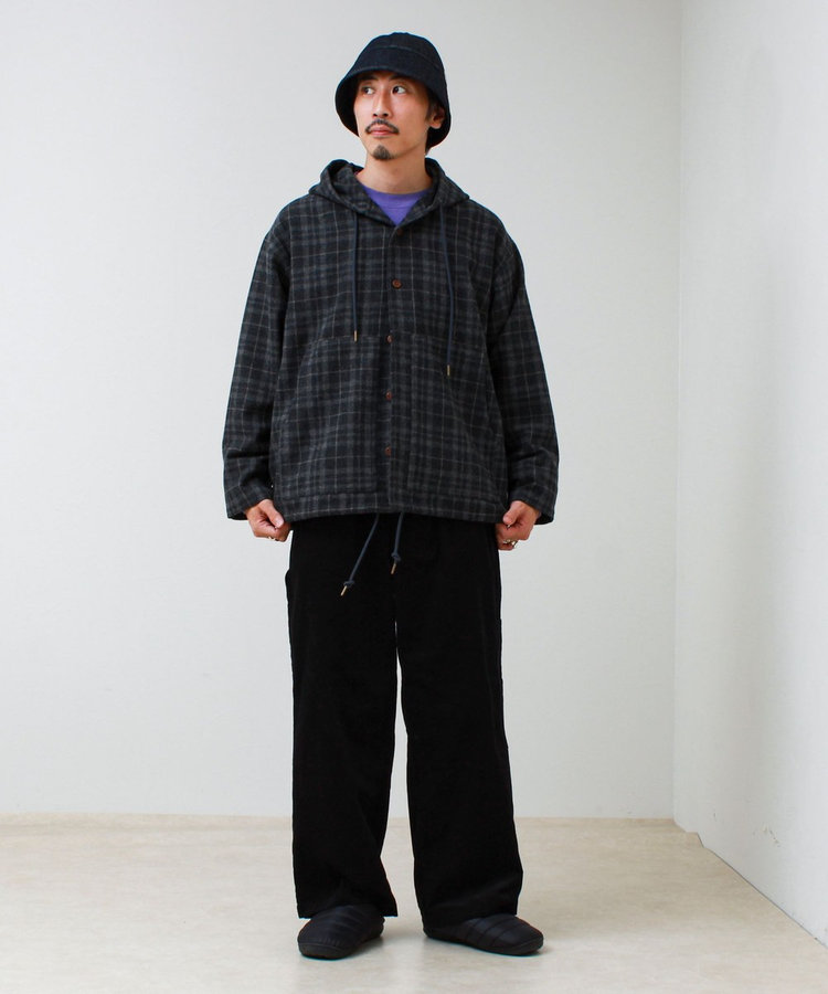 T/C起毛 チェックフーデッドシャツブルゾン