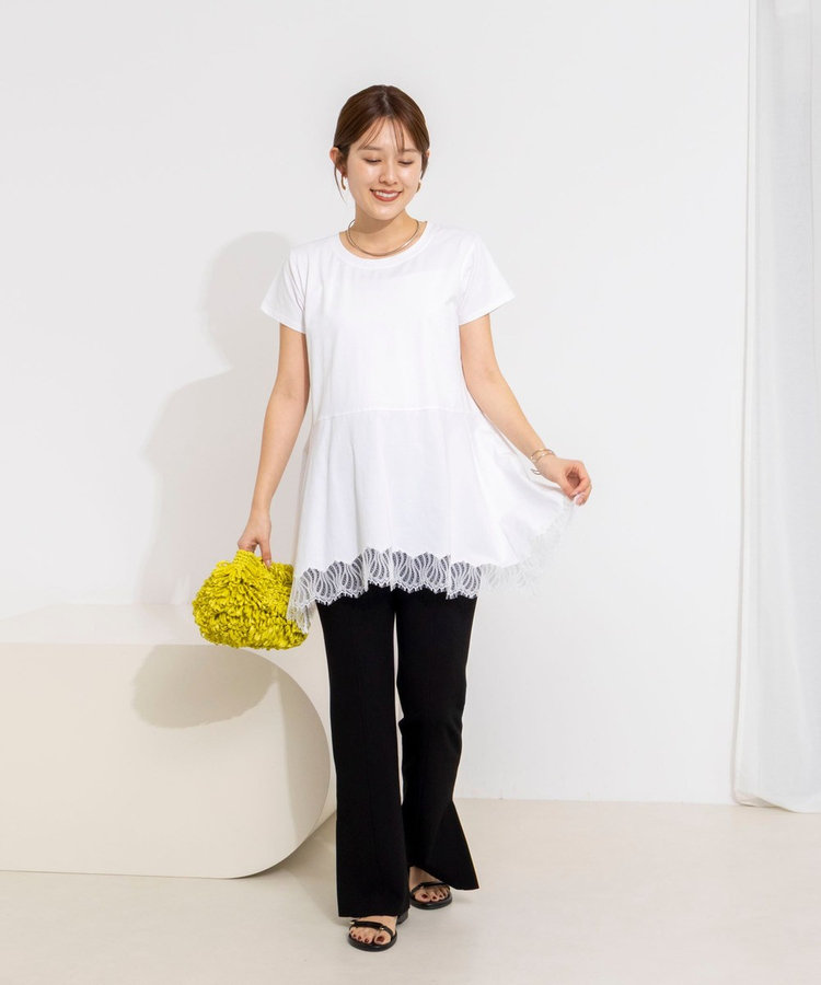 【WEB限定】ウォッシャブルヘムレースカットソー