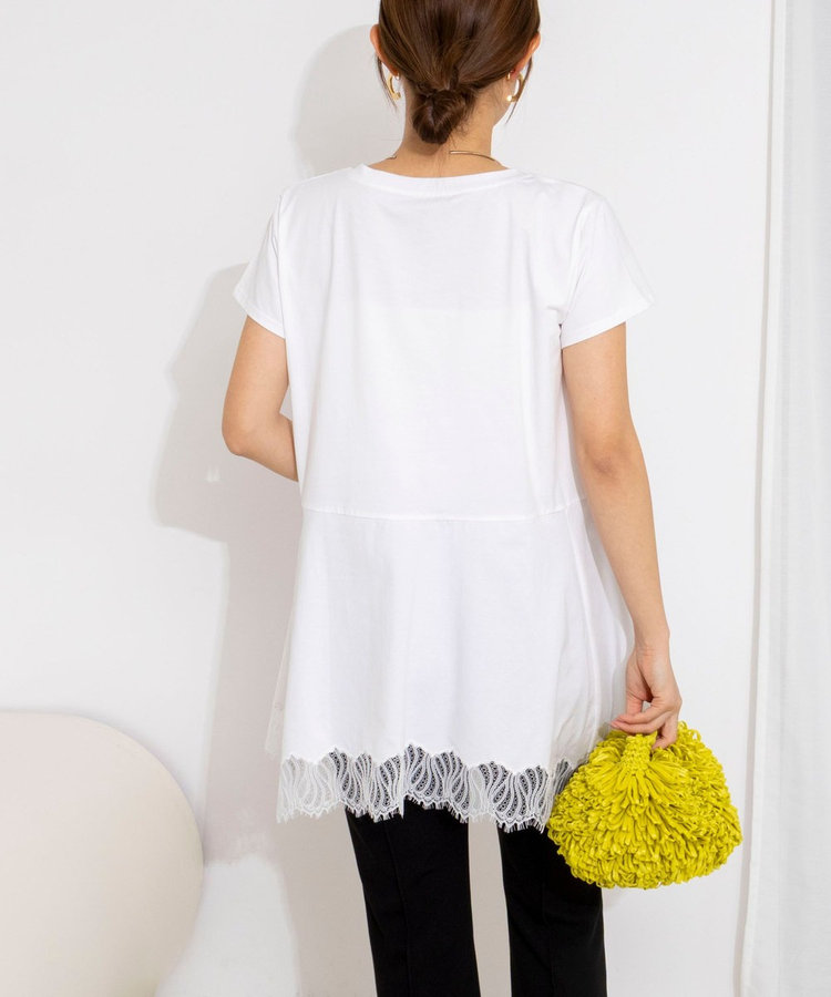 【WEB限定】ウォッシャブルヘムレースカットソー
