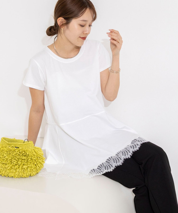 【WEB限定】ウォッシャブルヘムレースカットソー