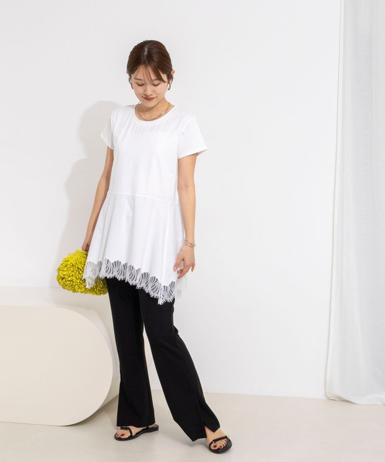 【WEB限定】ウォッシャブルヘムレースカットソー