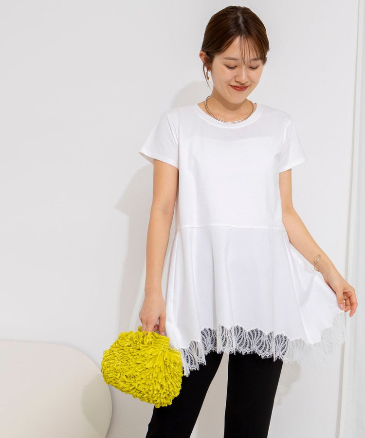 【WEB限定】ウォッシャブルヘムレースカットソー