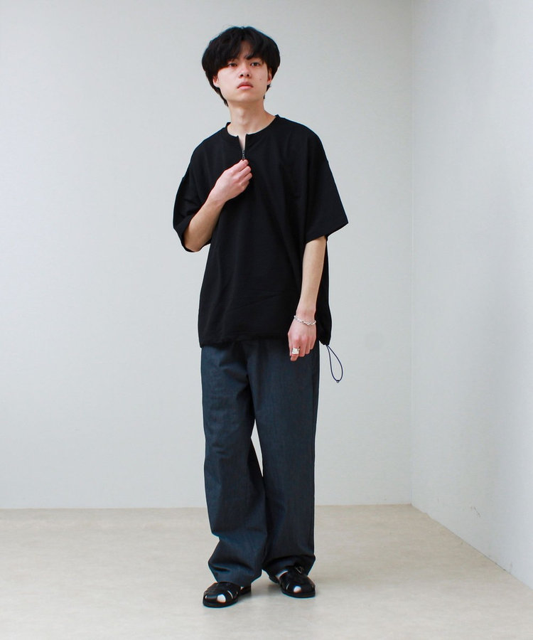 カットサッカー ハーフジップTシャツ