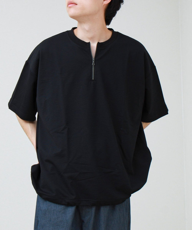 カットサッカー ハーフジップTシャツ