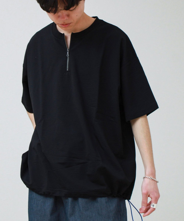カットサッカー ハーフジップTシャツ