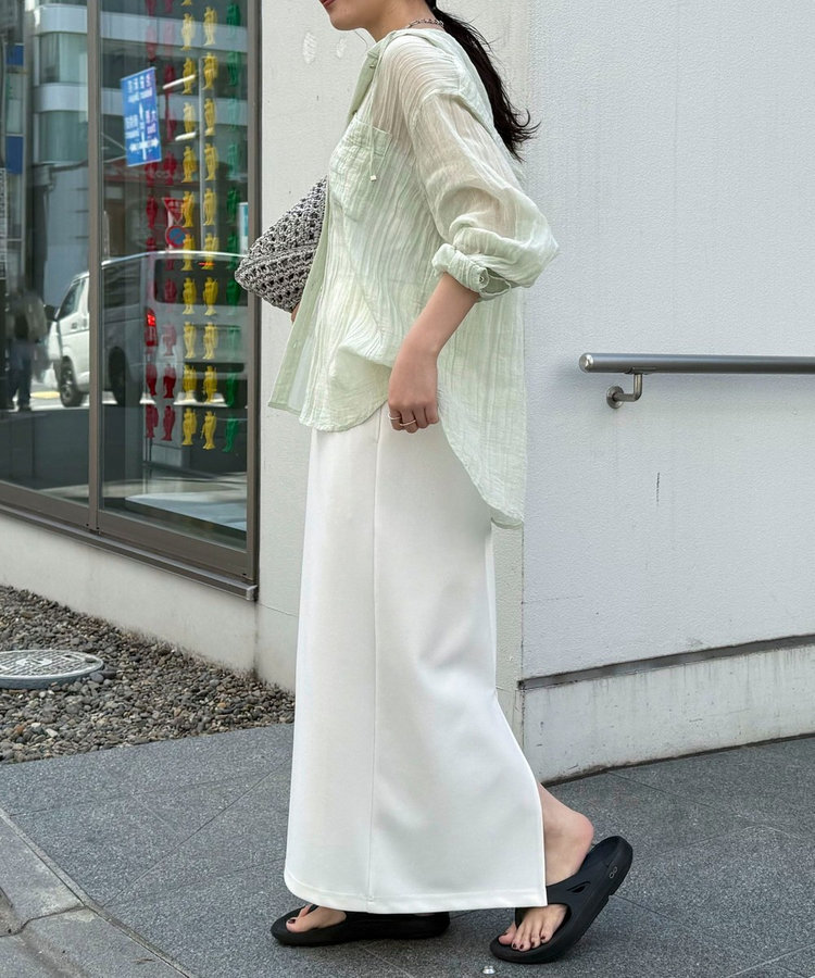 リネン混楊柳フーディシャツ
