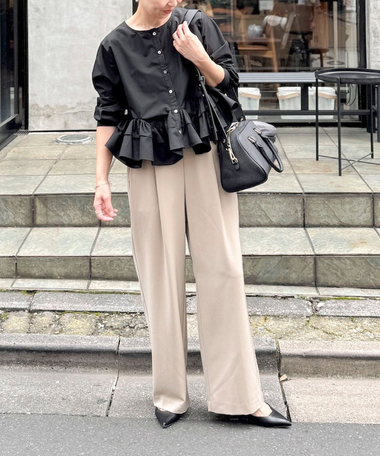 ウォッシャブルシャンブレーツイルワイドパンツ