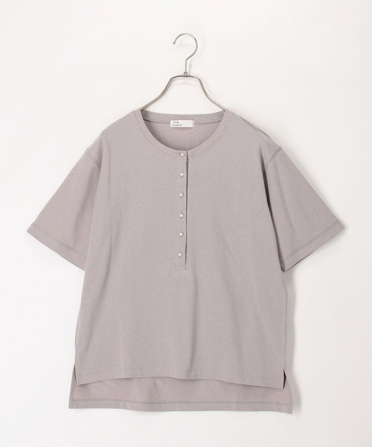 ドライタッチ天竺ヘンリーネックパール釦Tee